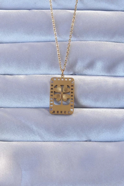 Gold Renk İşlemeli Yonca Model Vintage Kolye - EBJ240928W28315 ürün görseli