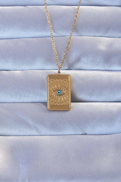 Gold Renk İşlemeli Nazarlı Göz Model Vintage Kolye - EBJ240928W28317 ürün görseli