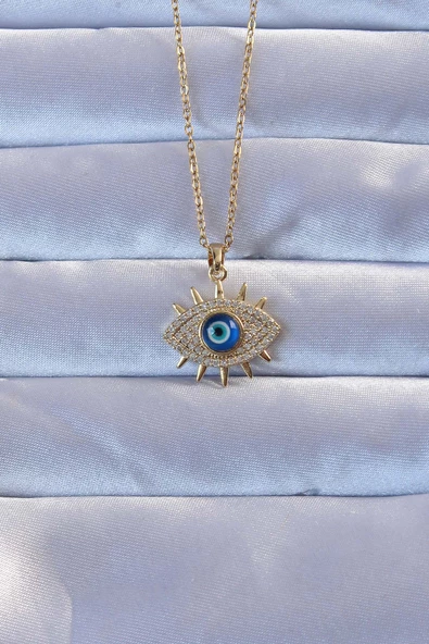 Gold Renk Zirkon Taşlı Nazarlı Göz Kolye - EBJ240928W28319 ürün görseli