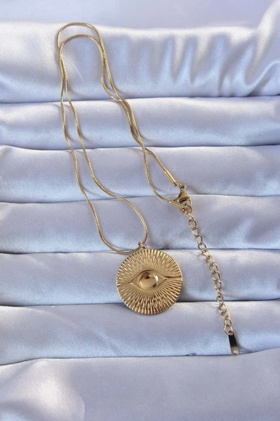 Gold Renk İşlemeli Göz Kolye - EBJ240928W28324 - Resim 2