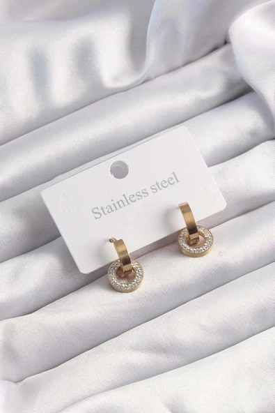 Gold Renk Zirkon Taşlı Halka Model Küpe - EBJ240928W28375 ürün görseli