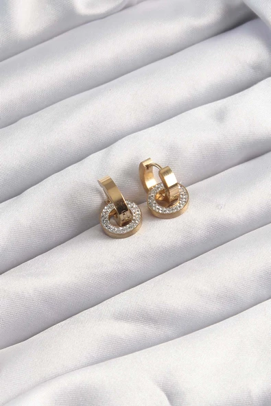 Gold Renk Zirkon Taşlı Halka Model Küpe - EBJ240928W28375 - Resim 2