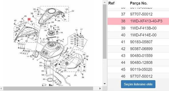 Yamaha Yzf R25 '17 Depo Sağ Yan Kapak Metalik Beyaz