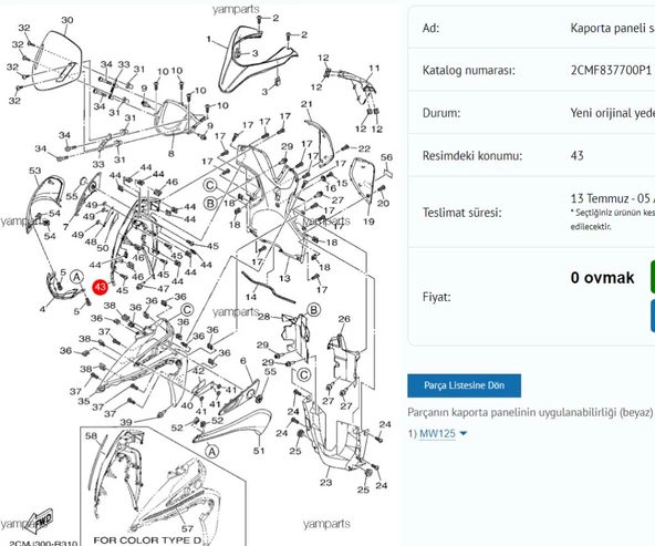 Yamaha Trıcıty Siperlik