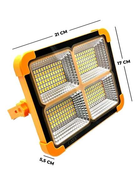 CT-4698 Güneş Enerjili Solar 200W Watt LED Projektör Taşınabilir Sarı Beyaz ve Çakar Işık Lamba AA182