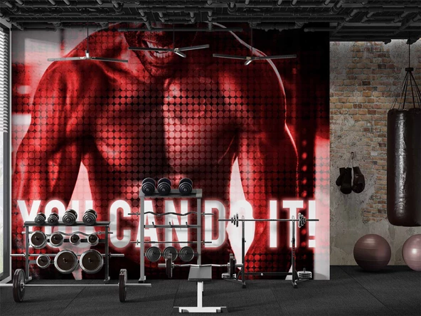 Kaslı-Yazılı Spor Salonu Duvar Kağıdı Baskı - Resim 4