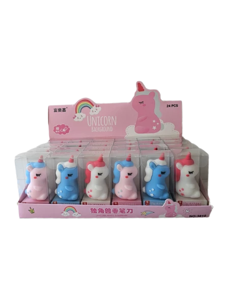 Tekli Şeffaf Kutuda Unicorn Figürlü Kalemtraş + Blister Silgi (1 Adet) - 5