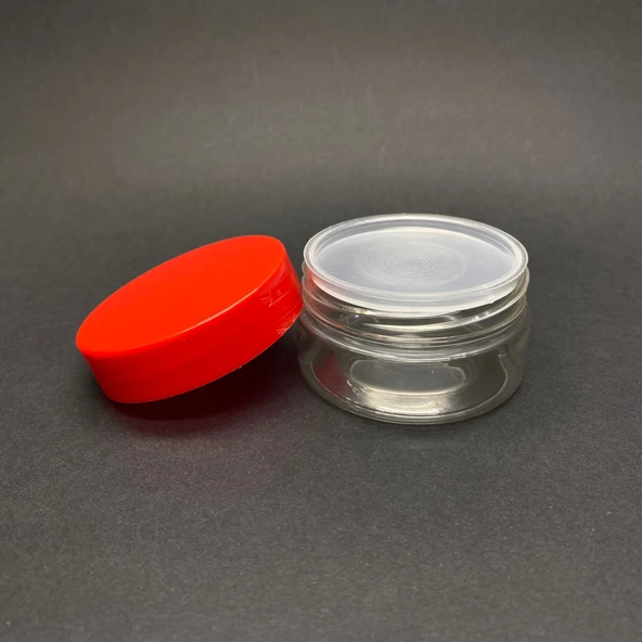50 Ml Kırmızı Kapaklı İç Tıpalı Pet Kavanoz , 50 Cc Plastik Krem Kavanozu x 6 Adet - 2
