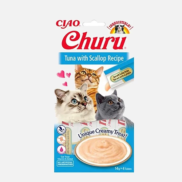 Ciao Churu Cream Ton Balıklı ve Deniz Taraklı Kedi Ödül Kreması 4x14gr