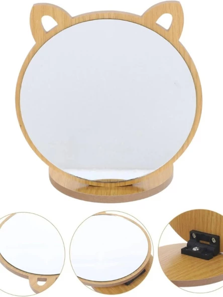 Kedi Ayna Ahşap Standlı Masa Üstü Makyaj Aynası Make Up 14CM E50 - 3