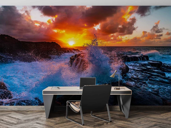 Gündoğumu Deniz Manzaralı Duvar Kağıdı Baskı - Resim 4