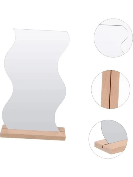 Düzensiz Estetik Asimetrik Ahşap Makyaj Aynası Çerçevesiz, Dekoratif Masa Oturma Odası,zikzak Ayna E53 - 2