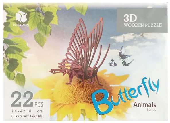 Kelebek 3D Ahşap Maket 220 Parça Kutulu Hayvanlar Serisi
