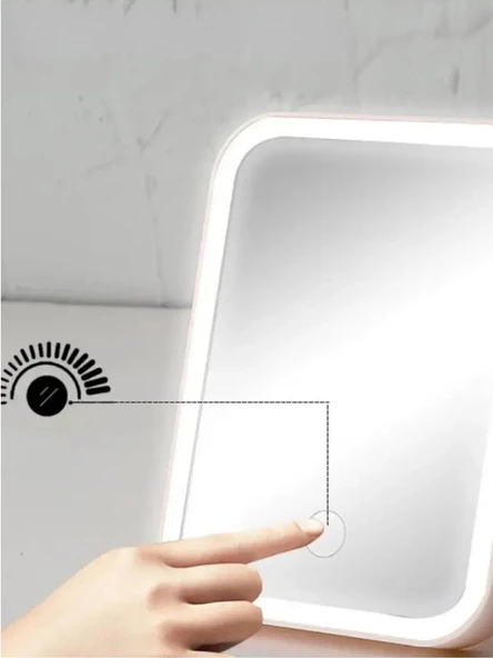 Beyaz Renk Masaüstü Dokunmatik Makyaj Aynası LED Işıklı Pembe Renk Make Up Mirror E59 - 3