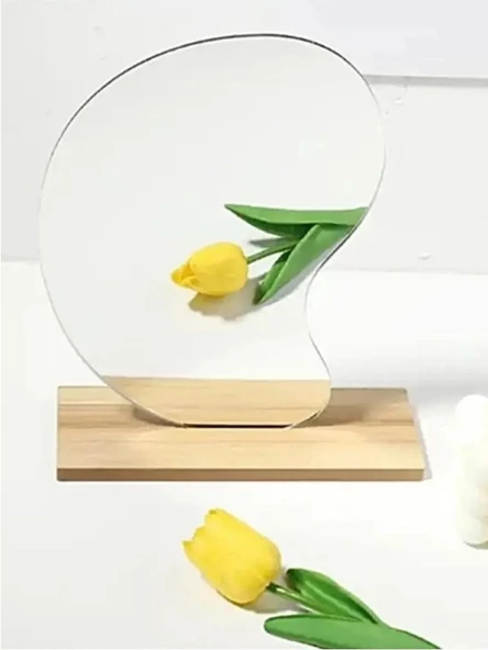 Asimetrik Makyaj Aynası Ahşap Masa Aynası Çerçevesi Tasarım Dekoratif Ayna E56 - 4