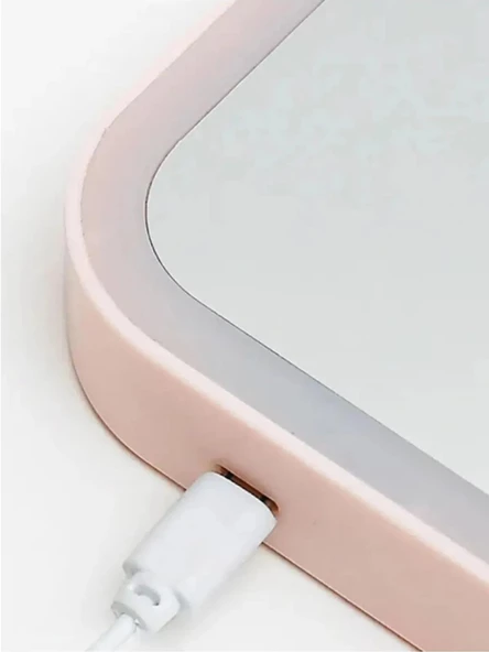 Beyaz Renk Masaüstü Dokunmatik Makyaj Aynası LED Işıklı Pembe Renk Make Up Mirror E59 - 2