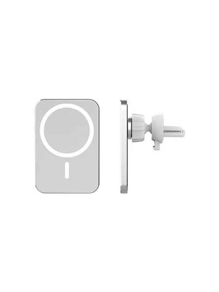 Magsafe 15W Kablosuz Şarj Alet Araç Içi Izgara Telefon Tutucu Manyetik Magsafe Kablosuz Wireless Araç Şarjı Beyaz - 2