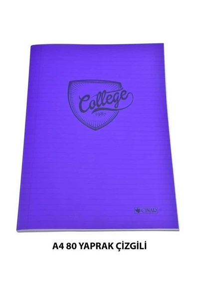 Çınar Pvc Kapaklı A4 Çizgili Defter 80 Yaprak 4 Adet