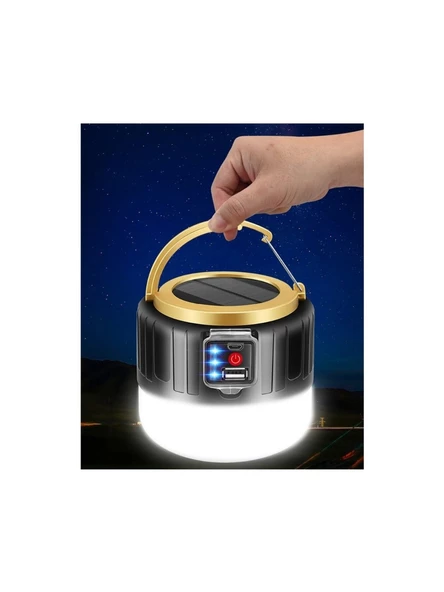 G-300W Kamp Lambası Solar Güneş Enerjili Ampül 26SMD LED Şarjlı El Feneri Powerbank 4mod D18 - 4