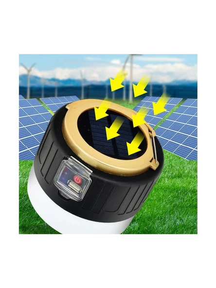 G-300W Kamp Lambası Solar Güneş Enerjili Ampül 26SMD LED Şarjlı El Feneri Powerbank 4mod D18 - 5