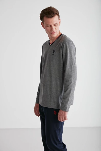 U.S Polo Assn. 18752 Erkek Uzun Kol V Yaka Pijama Takımı - 5