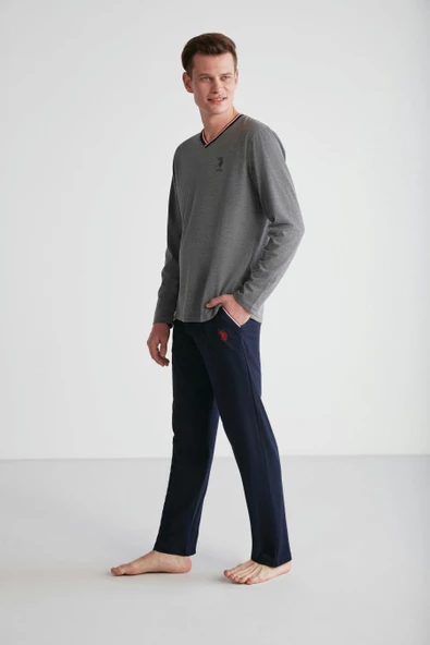 U.S Polo Assn. 18752 Erkek Uzun Kol V Yaka Pijama Takımı - 3