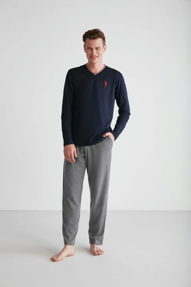 U.S Polo Assn. 18752 Erkek Uzun Kol V Yaka Pijama Takımı - 7