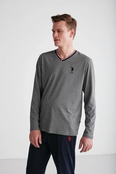 U.S Polo Assn. 18752 Erkek Uzun Kol V Yaka Pijama Takımı - 4