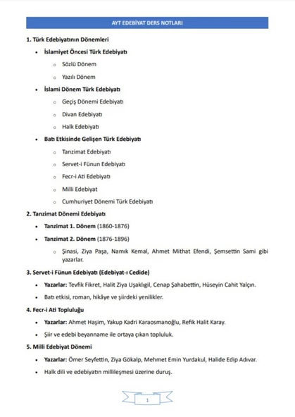 Enine Boyuna AYT Edebiyat Ders Notları