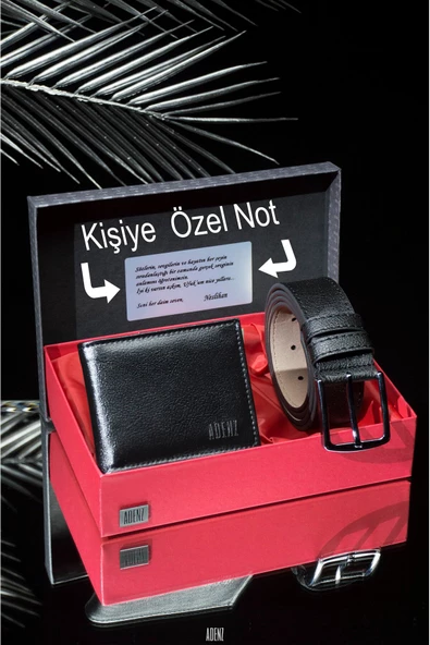Cüzdan - Kemer Seti Erkek / Kişiye Özel Metalize Etiket Notu / Özel Kutulu - 3