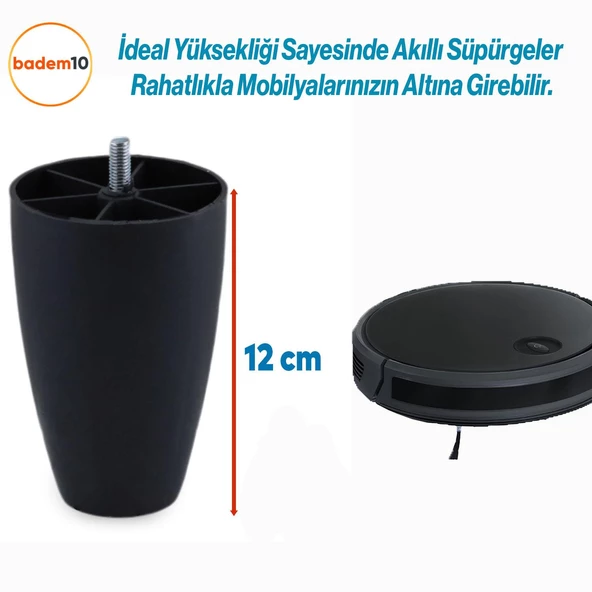 Oval 4 Adet 12 cm (SİYAH) Mobilya Dolap Kanepe Koltuk Baza Ünite Yükseltici Destek Ayağı Ayakları - 7