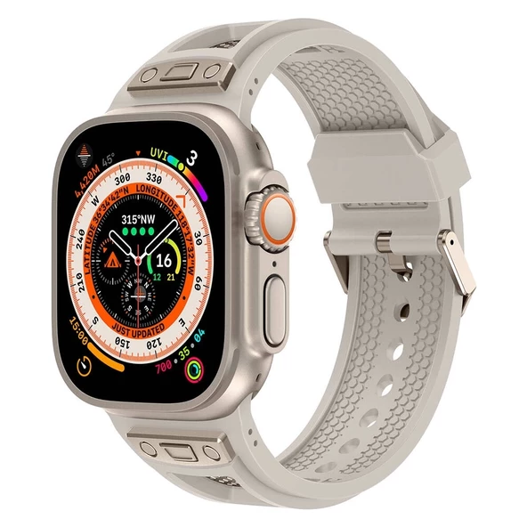 Apple Watch 10 Serisi 46mm Redclick KRD-117 Terletmeyen Delikli Metal Süs Desenli Silikon Kordon