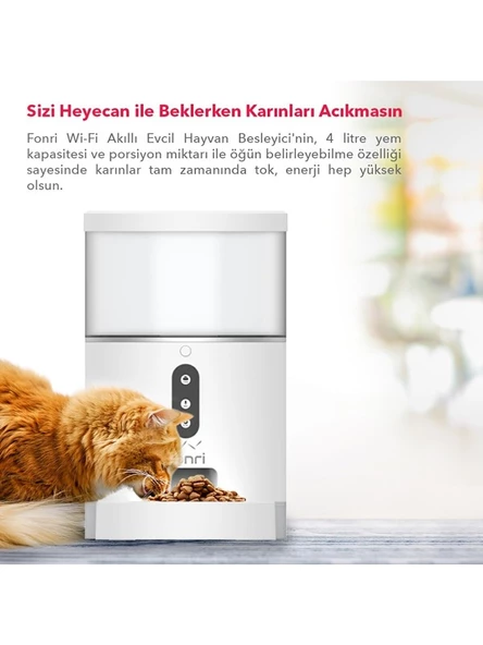 Fonri Kedi Köpek Akıllı Mama Kabı, Otomatik Mama Kabı, Wifi, 4lt, Uzaktan Kontrol, Porsiyon Ayarlı - 3