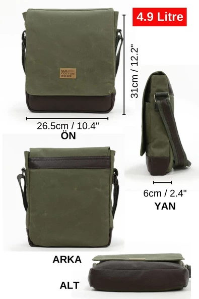 Old Cotton 7112 Western Haki Suya Dayanıklı Okul- Tablet - Çapraz Askılı Omuz Postacı Çantası - 2