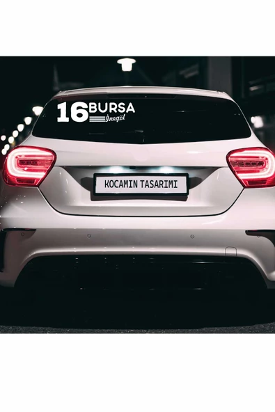 Bursa 16 Plaka Kodlu Beyaz Araç Sticker İnegöl İlçe Yazılı Özel Tasarım 40x8 cm  Şehir ve İlçe Temalı Kaliteli Sticker - 4
