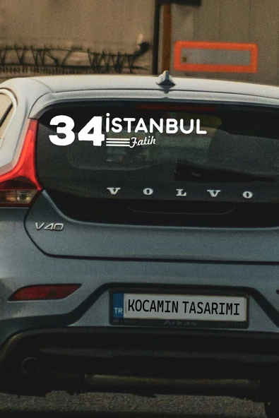 İstanbul 34 Plaka Kodlu Beyaz Araç Sticker Fatih İlçe Yazılı Özel Tasarım 40x8 cm  Şehir ve İlçe Temalı Kaliteli Sticker