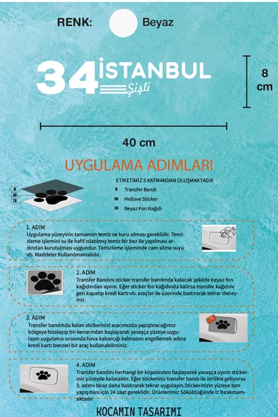 İstanbul 34 Plaka Kodlu Beyaz Araç Sticker Şişli İlçe Yazılı Özel Tasarım 40x8 cm  Şehir ve İlçe Temalı Kaliteli Sticker - Resim 5