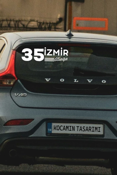 İzmir 35 Plaka Kodlu Beyaz Araç Sticker Aliağa İlçe Yazılı Özel Tasarım 40x8 cm  Şehir ve İlçe Temalı Kaliteli Sticker