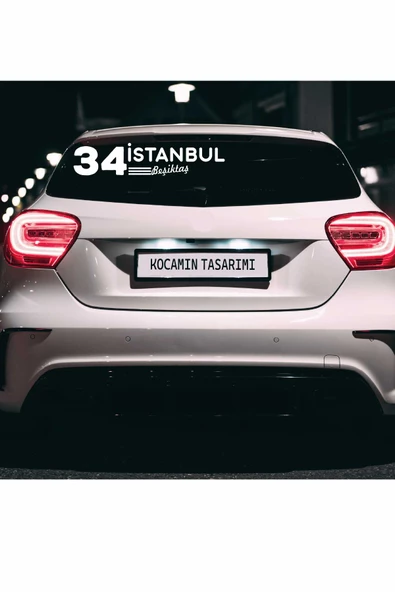 İstanbul 34 Plaka Kodlu Beyaz Araç Sticker Beşiktaş İlçe Yazılı Özel Tasarım 40x8 cm  Şehir ve İlçe Temalı Kaliteli Sticker - 4