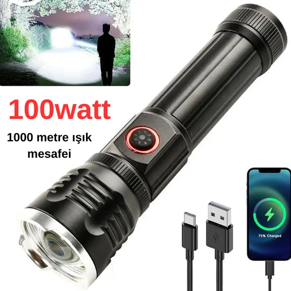 OR-2304-TG Zoomlu El Feneri - 6000K Gün Işığı, 100W Güç, 1000 Metre Işık Mesafesi