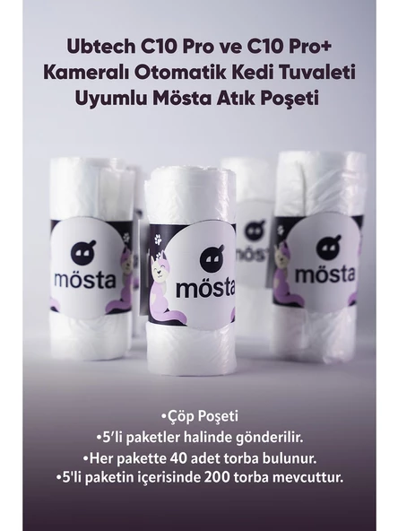 Mösta Atık Poşeti Ubtech C10 Pro ve C10 Pro + Kameralı Otomatik Kedi Tuvalet Uyumlu (5li paket gönderilecektir)