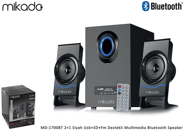 Mikado MD-1700BT 2+1 Siyah Usb+Sd+Fm Destekli Multimedia Bluetooth Speaker