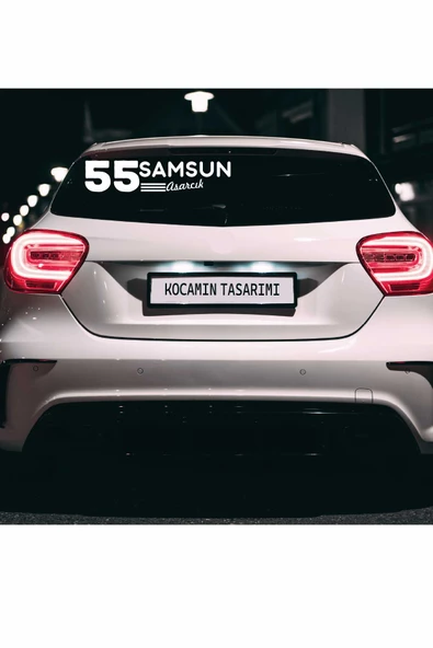 Samsun 55 Plaka Kodlu Beyaz Araç Sticker Asarcık İlçe Yazılı Özel Tasarım 40x8 cm  Şehir ve İlçe Temalı Kaliteli Sticker - 4