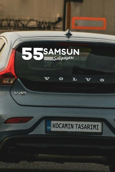 Samsun 55 Plaka Kodlu Beyaz Araç Sticker Salıpazarı İlçe Yazılı Özel Tasarım 40x8 cm  Şehir ve İlçe Temalı Kaliteli Sticker