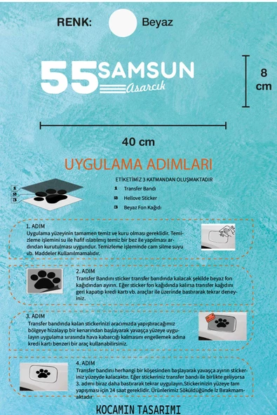 Samsun 55 Plaka Kodlu Beyaz Araç Sticker Asarcık İlçe Yazılı Özel Tasarım 40x8 cm  Şehir ve İlçe Temalı Kaliteli Sticker - 5