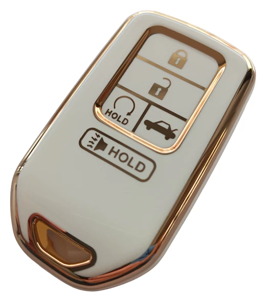 Honda Civic Accord Uyumlu Smart Anahtar Kılıfı Kumanda Kılıfı Oto Anahtarlık Beyaz Gold - 2
