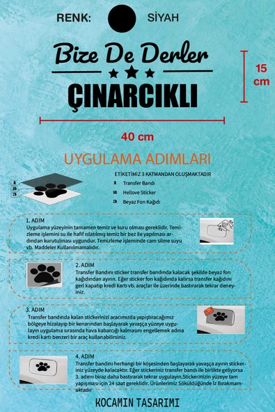 Yalova Çınarcık Siyah Araç Sticker  40x15 cm Bize De Derler  Çınarcıklı Özel Tasarım Oto Sticker - 5