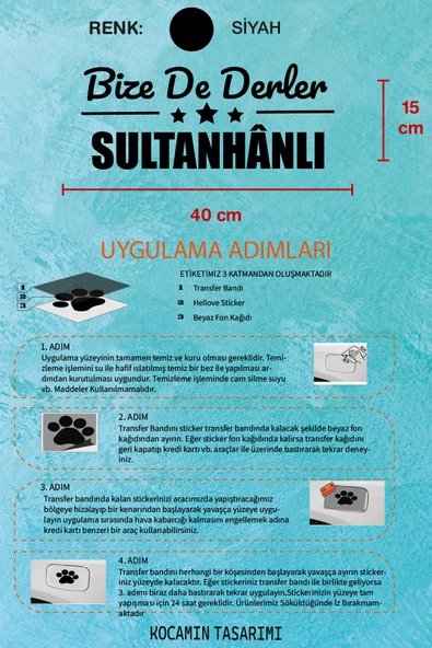 Aksaray Sultanhanı Siyah Araç Sticker  40x15 cm Bize De Derler  Sultanhânlı Özel Tasarım Oto Sticker - 5