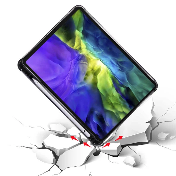 iPad Pro 12.9 2020 (4.Nesil) Kılıf Tri Folding Kalem Bölmeli Standlı Kılıf - 3