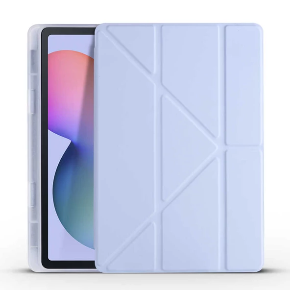 Samsung Galaxy Tab S6 Lite P610 Kılıf Tri Folding Kalem Bölmeli Standlı Kılıf - Resim 6